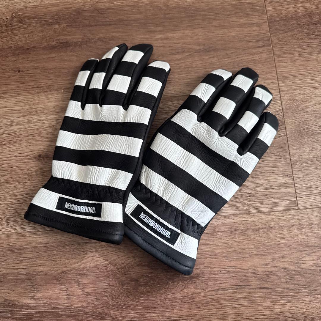未使用 NEIGHBORHOOD バイク用レザーグローブ ストライプ - メルカリ