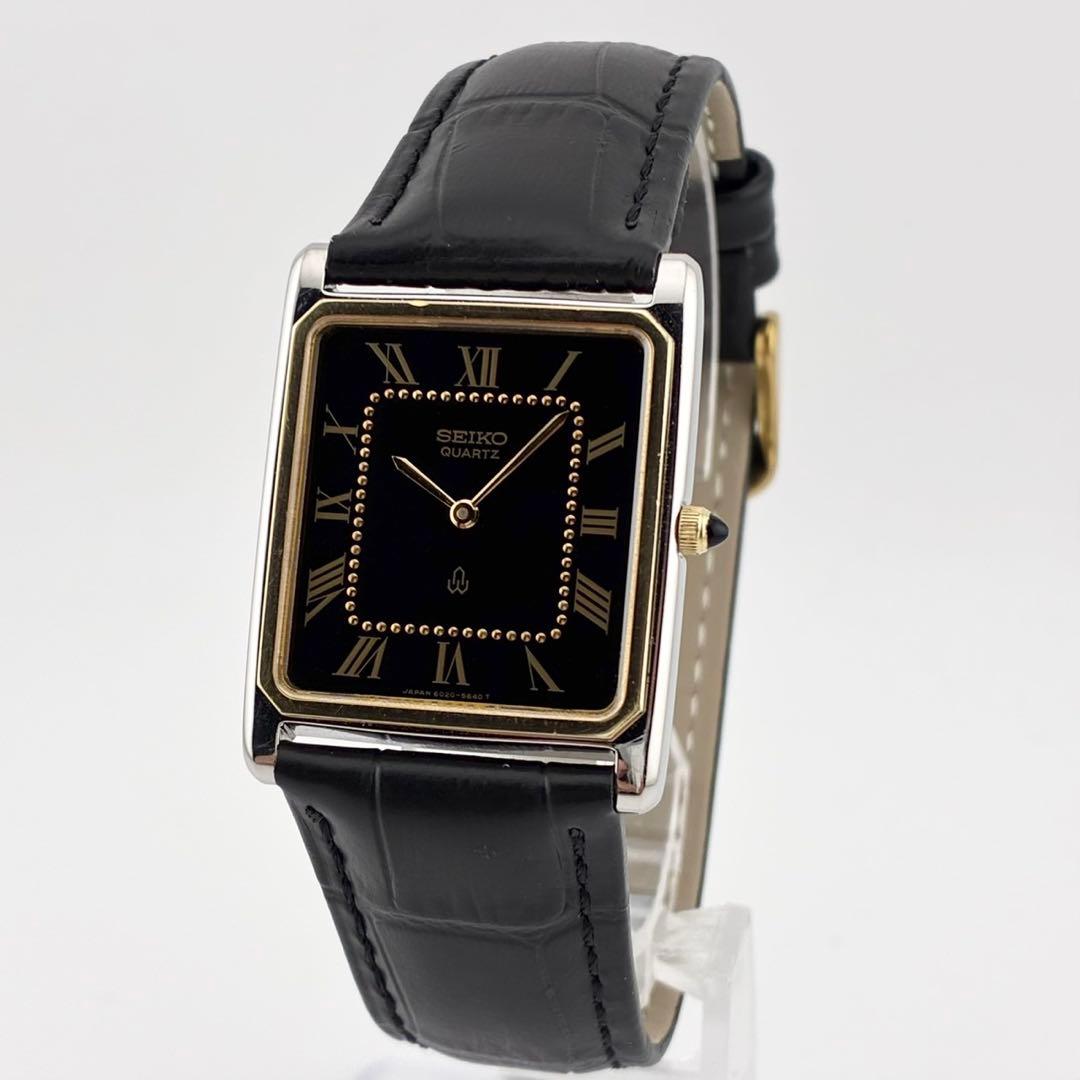 希少】SEIKO セイコー タンク 新品ベルト ゴールド ブラック クォーツ