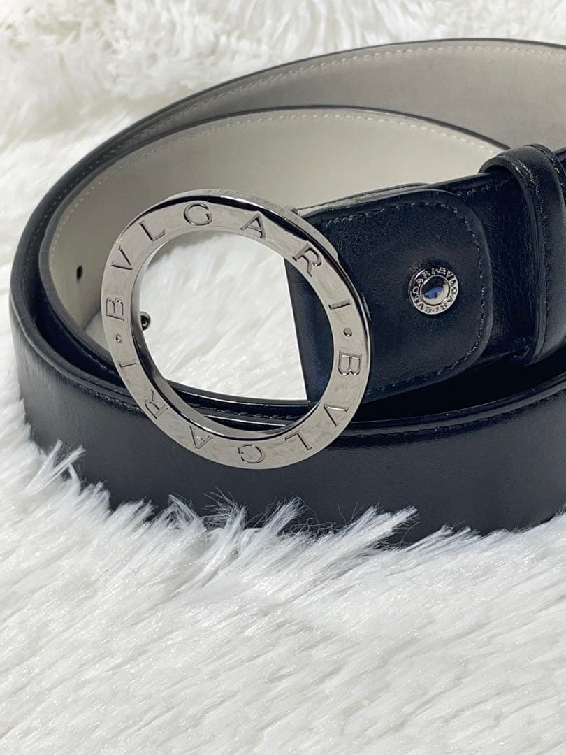 BVLGARI ブルガリ 本革　レザーベルト サークルロゴ ブラック98cm 中古・古着通販】BVLGARI (ブルガリ) サークル ロゴ ベルト ブラック