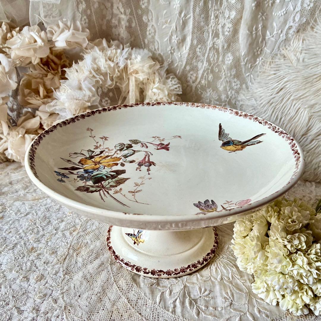 エミールブルジョワ 手彩色花鳥柄コンポティエ コンポートフランス