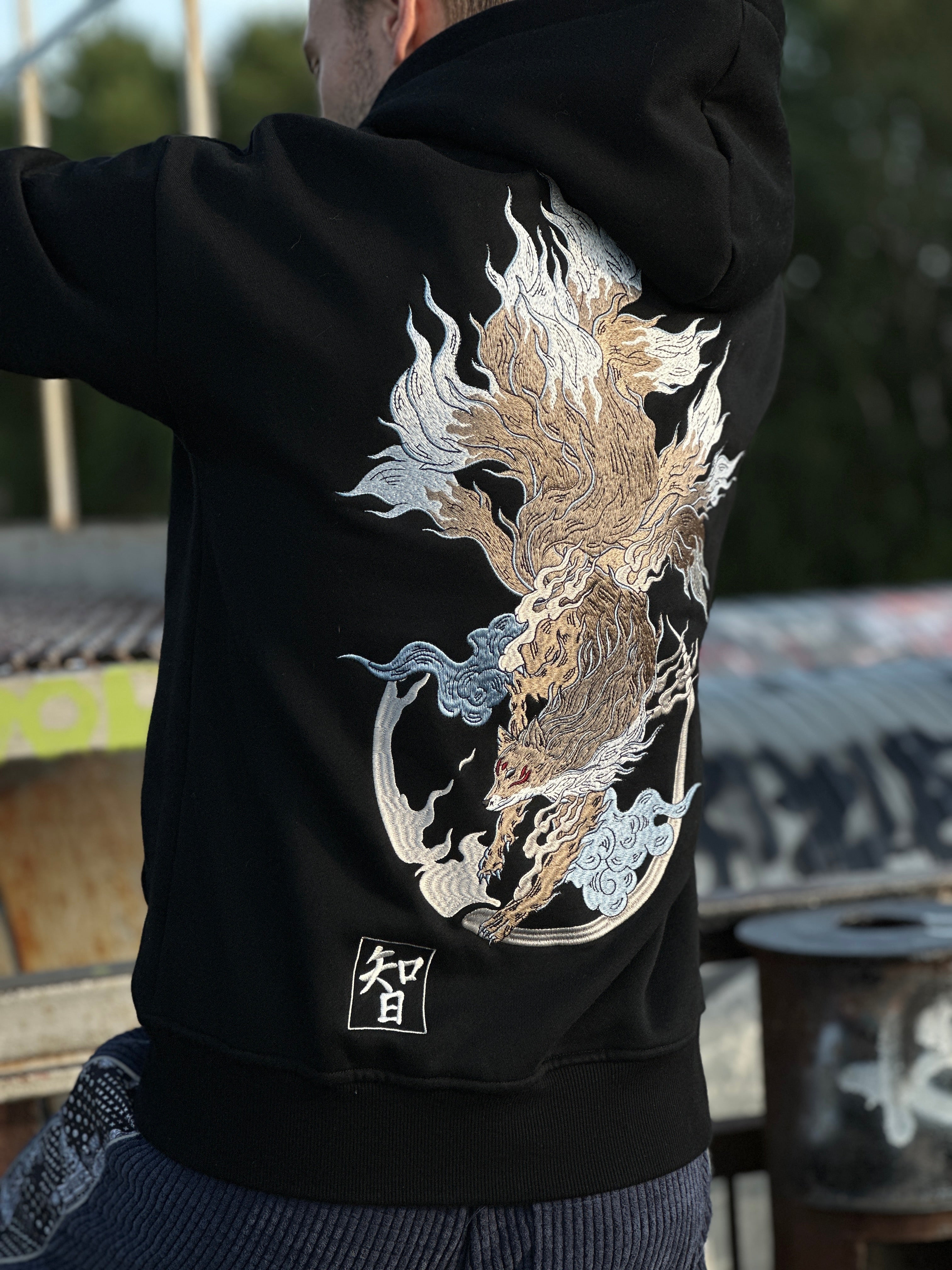 Heavy Embroidery Japanese Kitsune Fox Hoodie 400GSM – streetzen