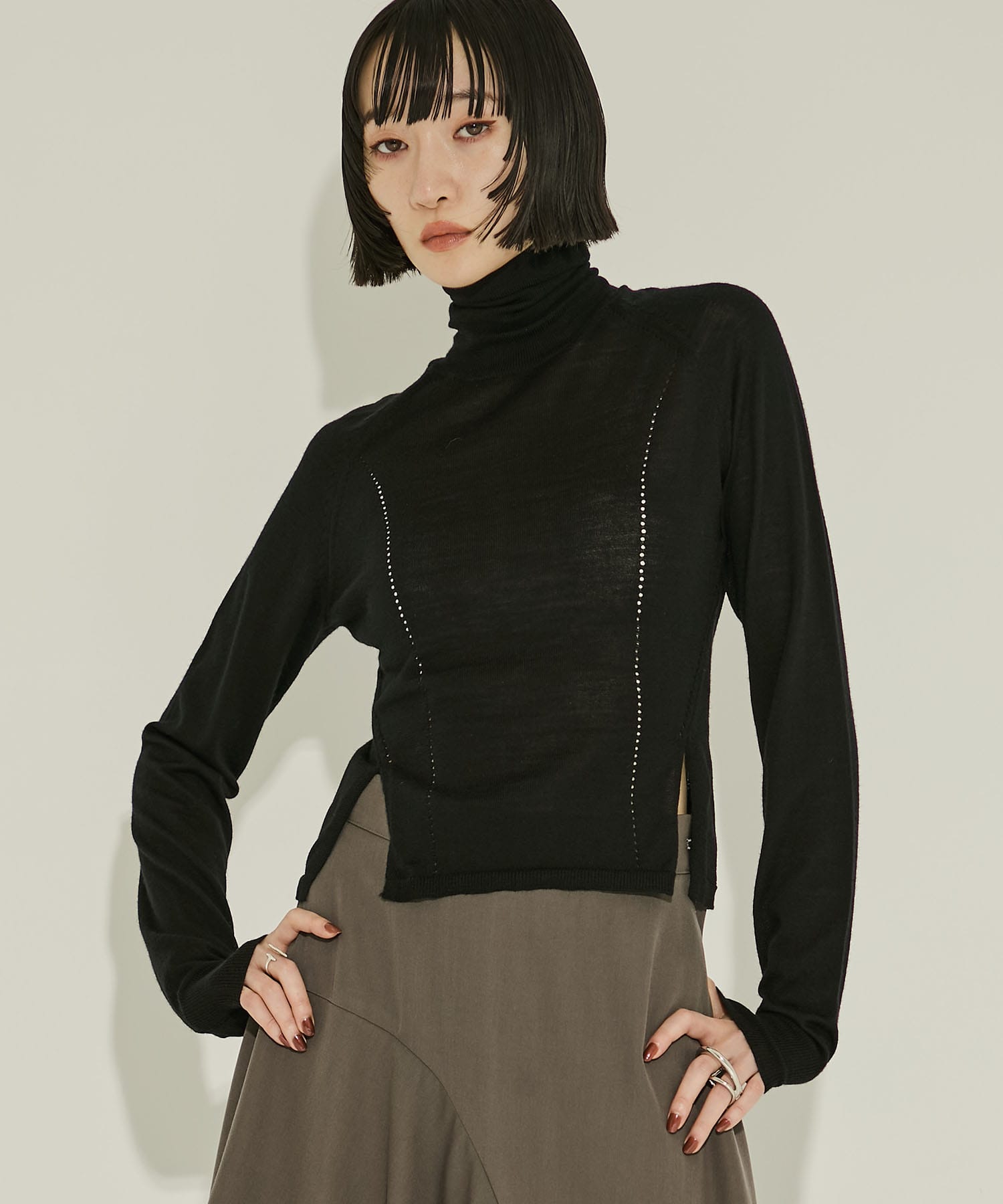 TURTLE NECK KNIT SWEATER(XS BLACK): JOHN LAWRENCE SULLIVAN: WOMENS