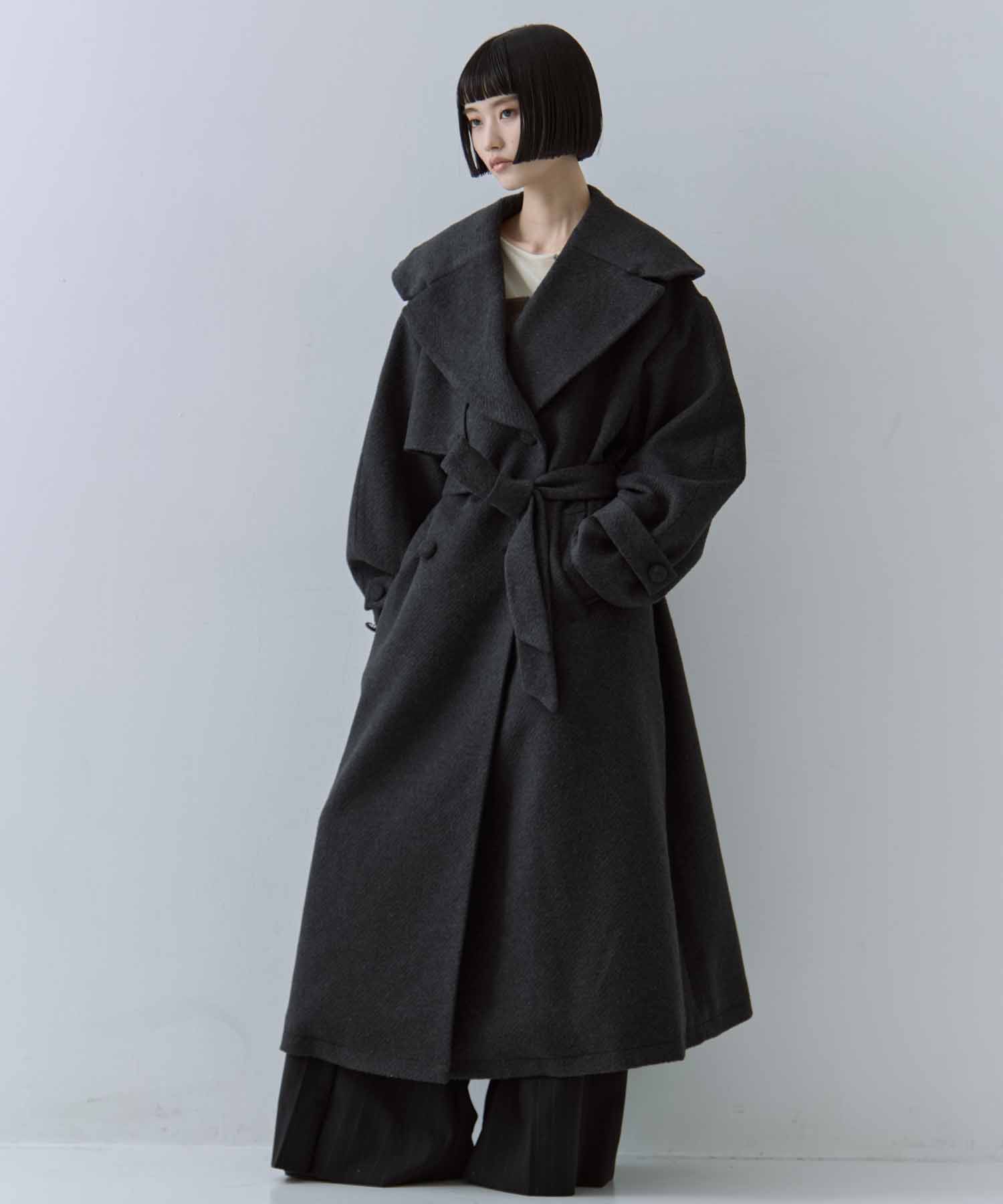 UND BIG ROUND COLLAR WOOL LONG COAT(S DARK GREY): AMERI: WOMENS