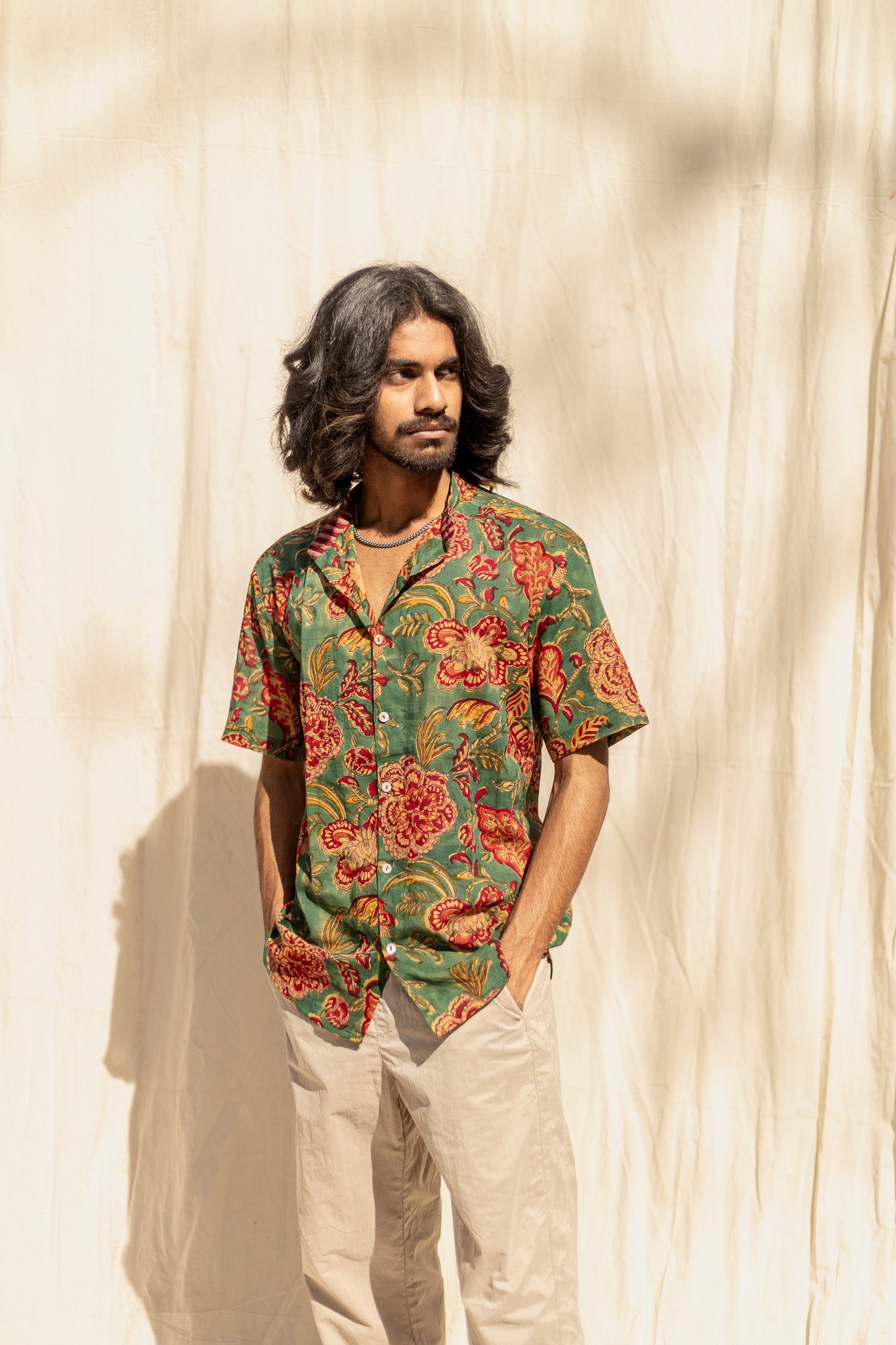 Floral Hand-Block Printed Orchid Cotton Comfort Loungewear Shirt