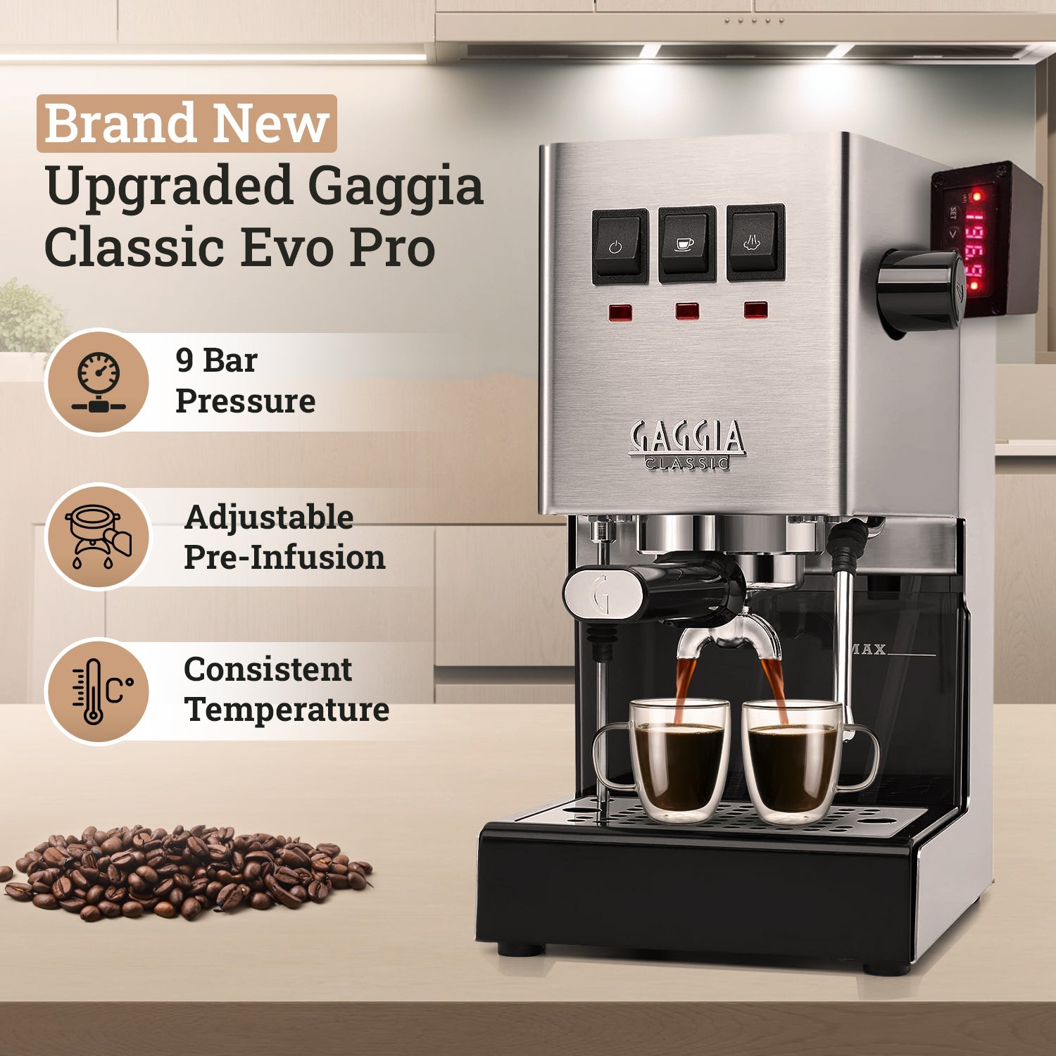 Modified Gaggia Classic Pro Evo w/ Upgrade Kit for Brew, Steam