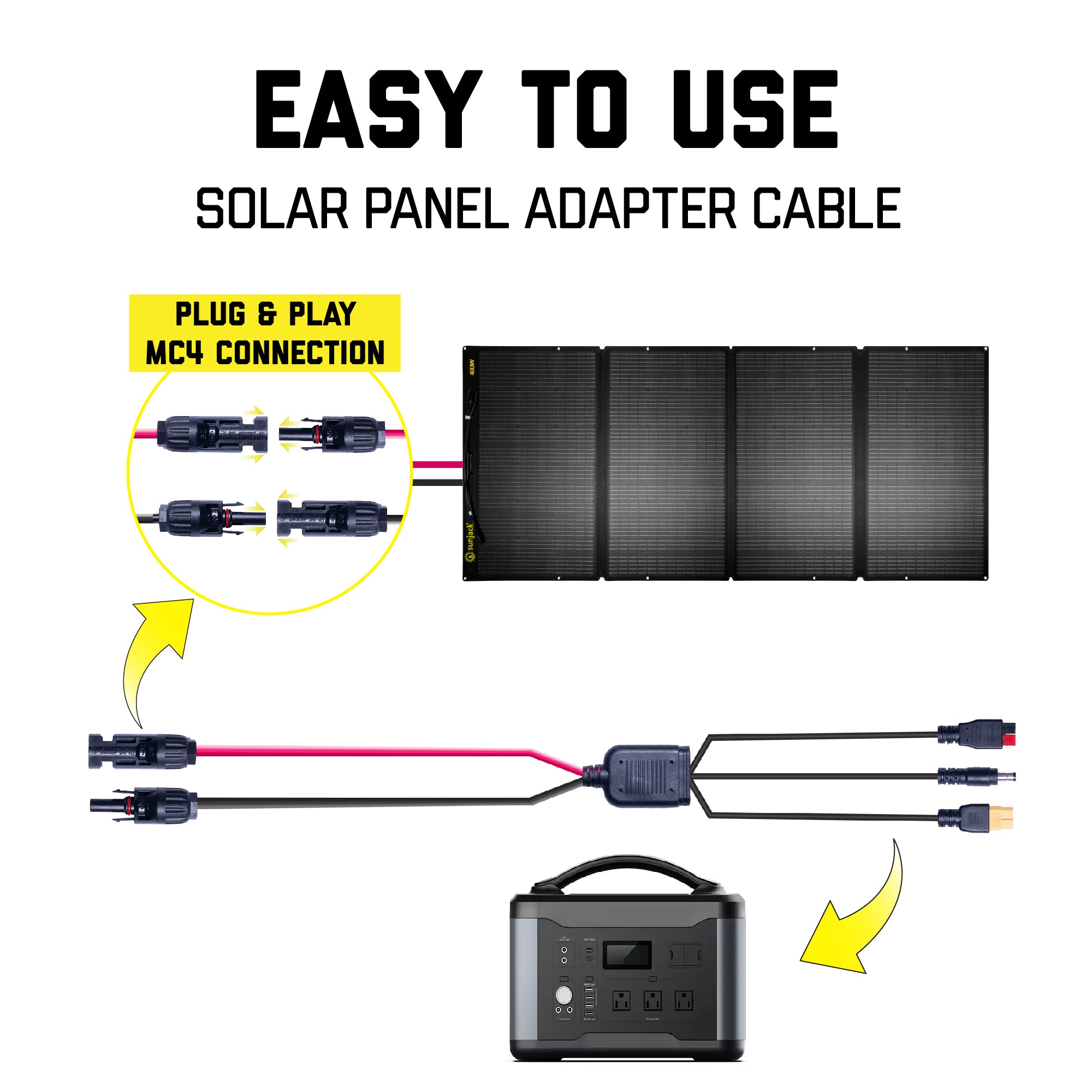 SunJack Solar Panel Adapter Cable, 12AWG, MC4 to Anderson/XT60