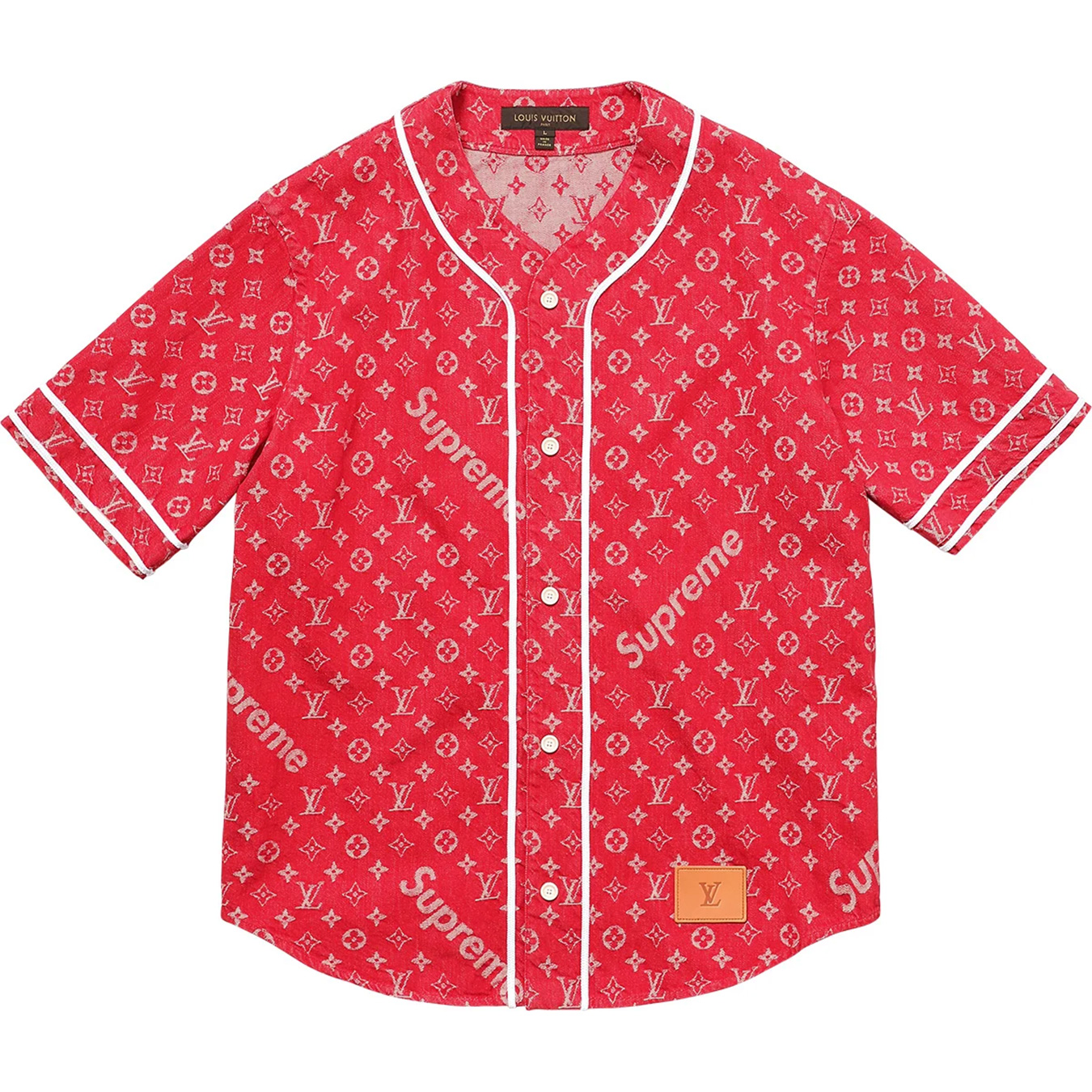 Louis Vuitton/Supreme Jacquard Denim Baseball Jersey | SupSupSup