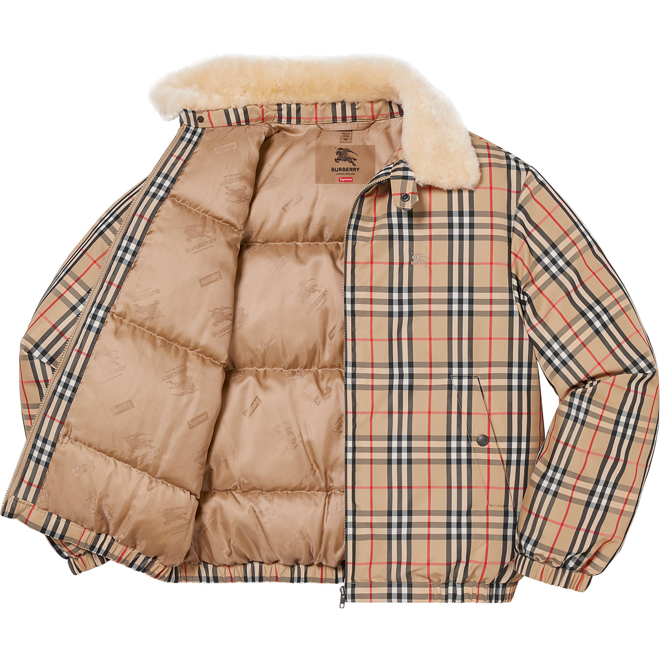 Supreme®/Burberry® Shearling Collar Down Puffer Jacket | Supreme 22ss