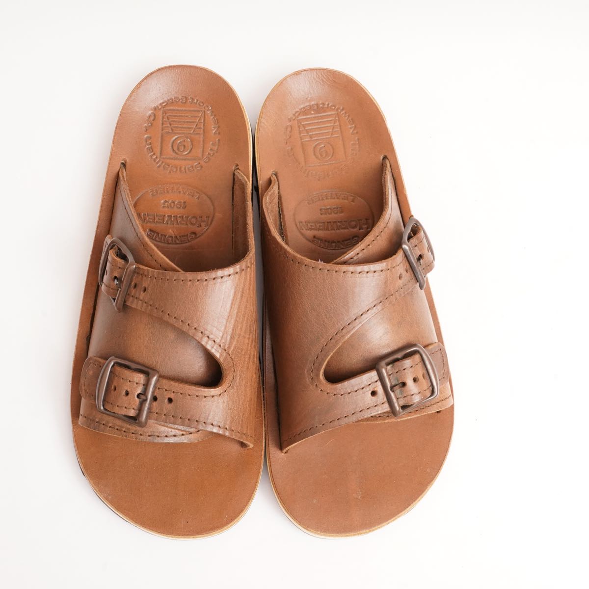 THE SANDALMAN タン ダブルストラップ クロムエクセル レザー サンダル