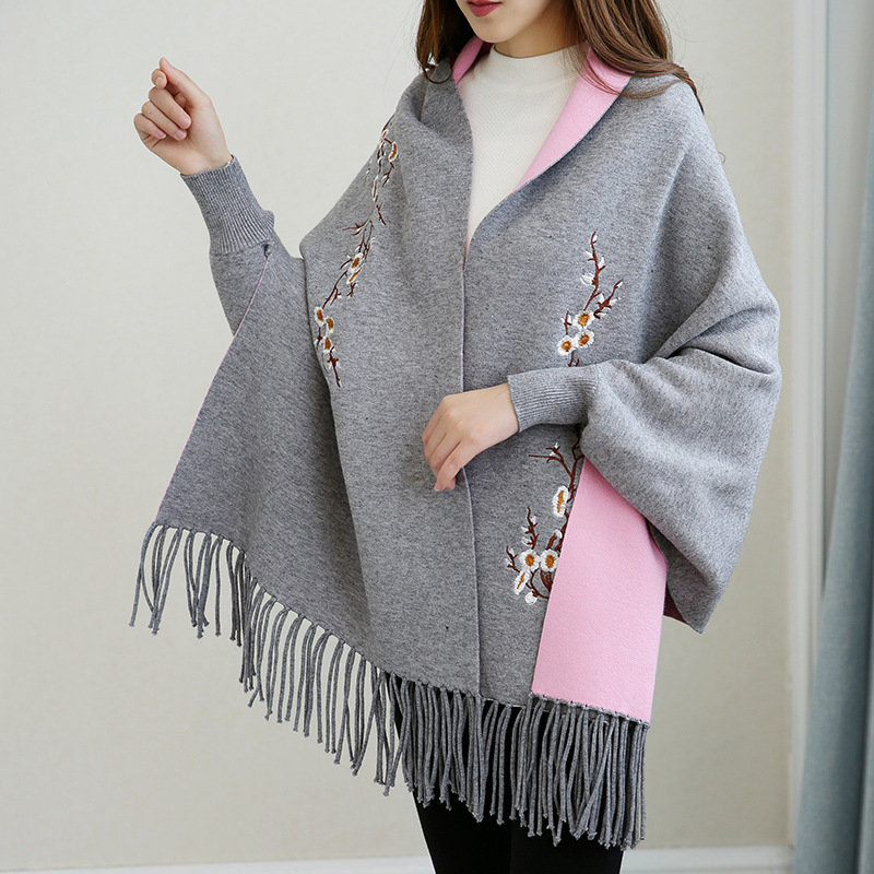 14 Color Oversize Knitwear Women Plum Flower Cape Winter Knitted