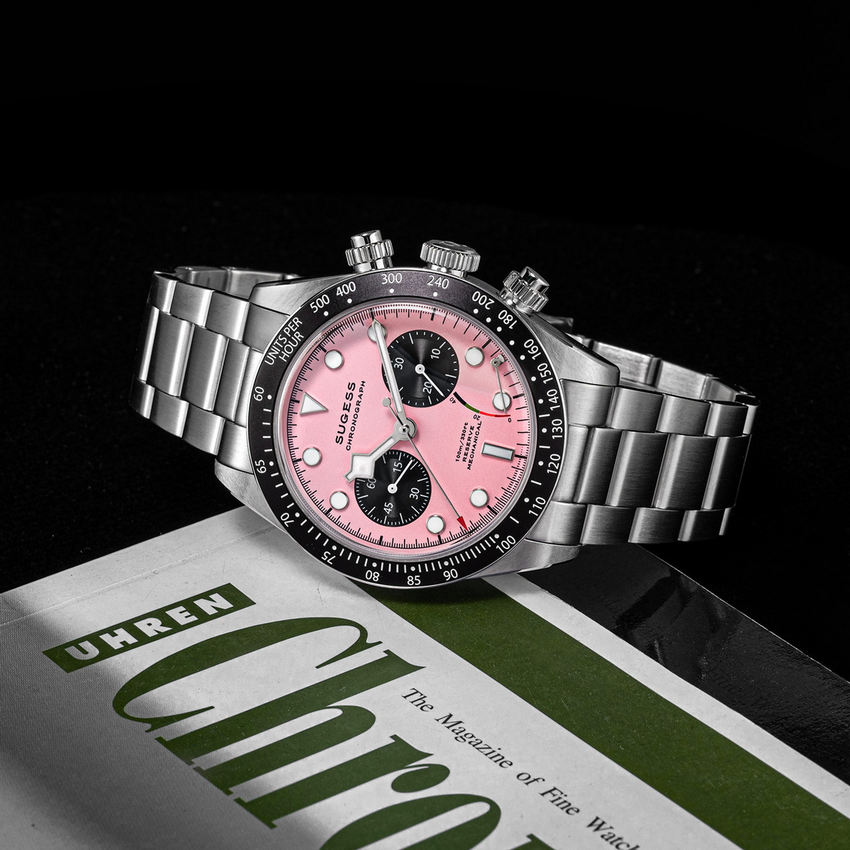 Sugess-メンズ機械式クロノグラフウォッチ,s457,s457,スワンネック