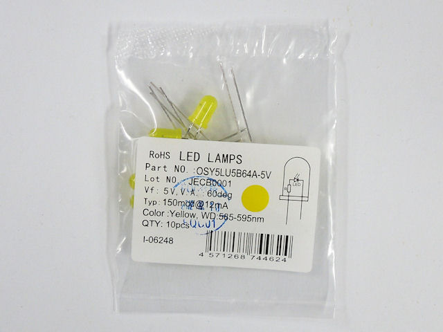 抵抗内蔵5mmLED 5V 黄色 590nm OSY5LU5B64A-5V: オプト
