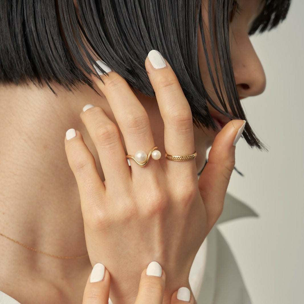 K18 ベイ パール リング ツイン / 18K bay pearl ring twin | アモンズ