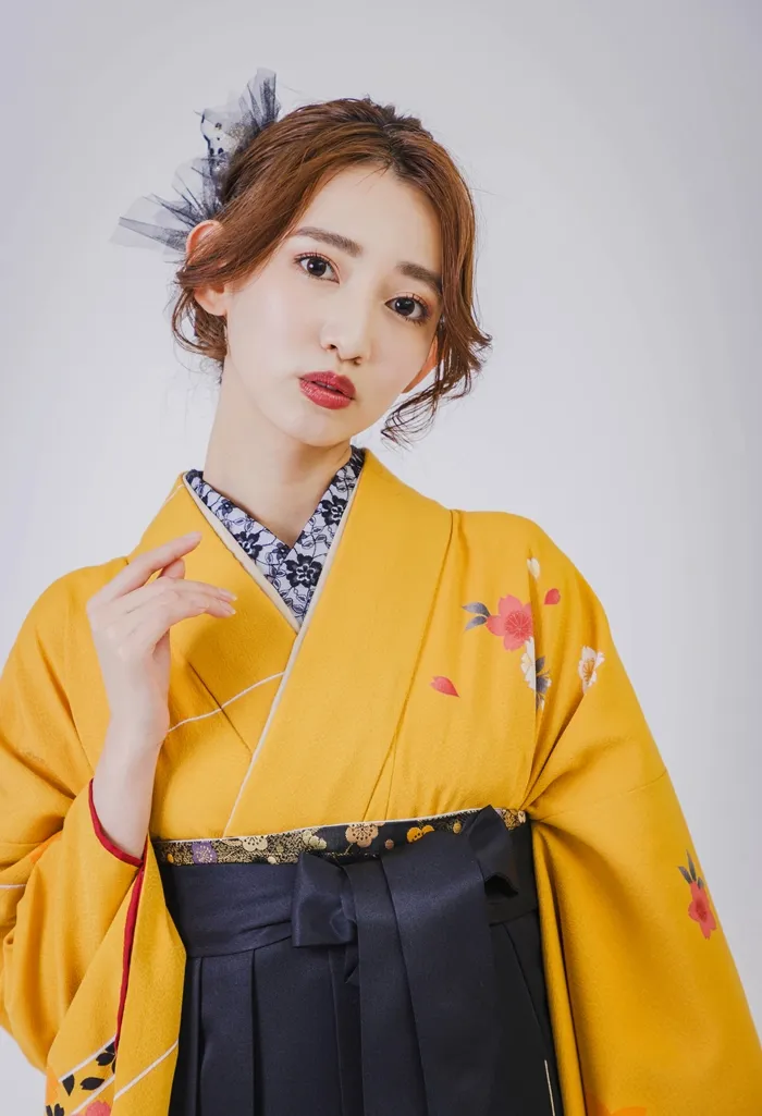 着物】山吹とがった桜｜卒業式袴宅配ネットレンタルange