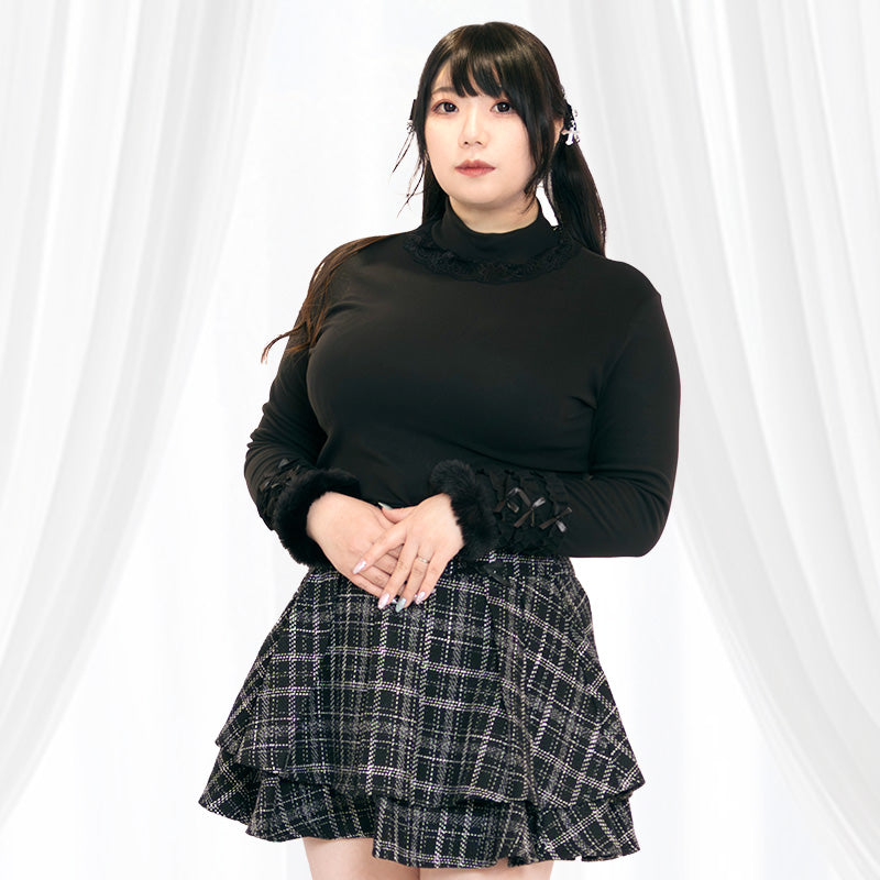 大きいサイズ レディース｜ブラックシュガーレースの ふわ袖ファー