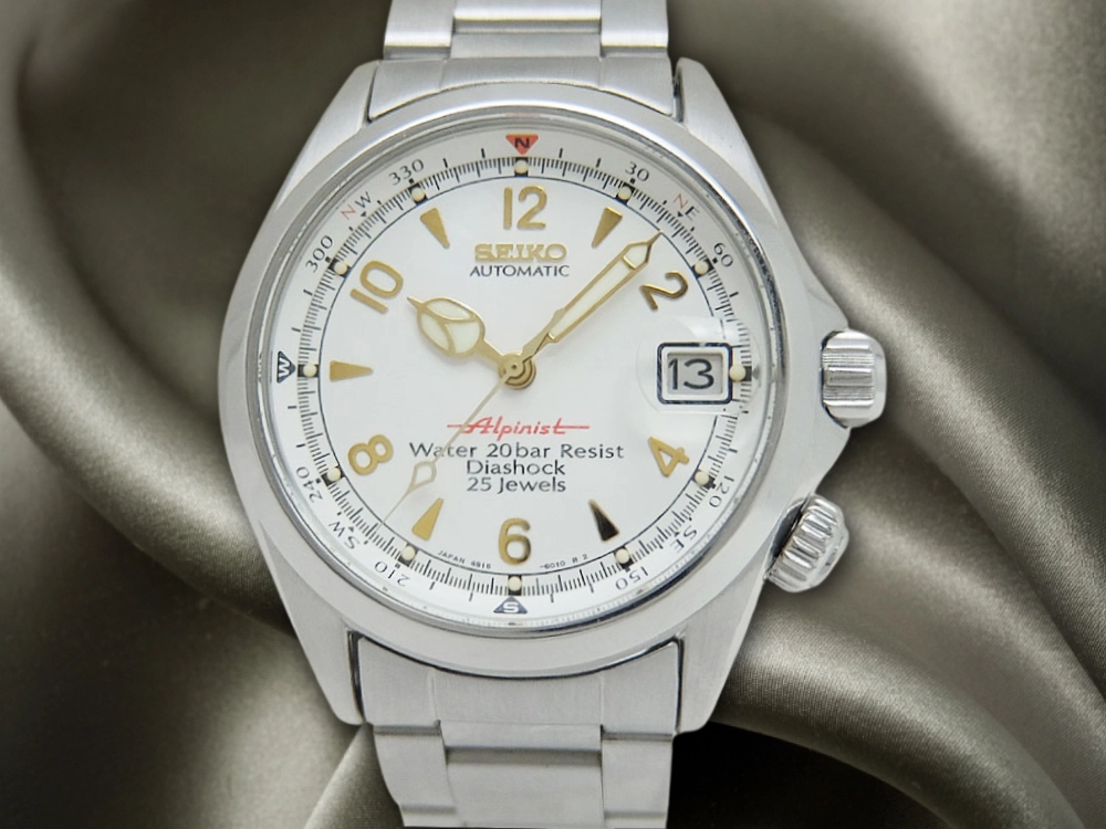 JA-2836| セイコー アルピニスト 4S15-6000 SS 白文字盤 簡易方位計