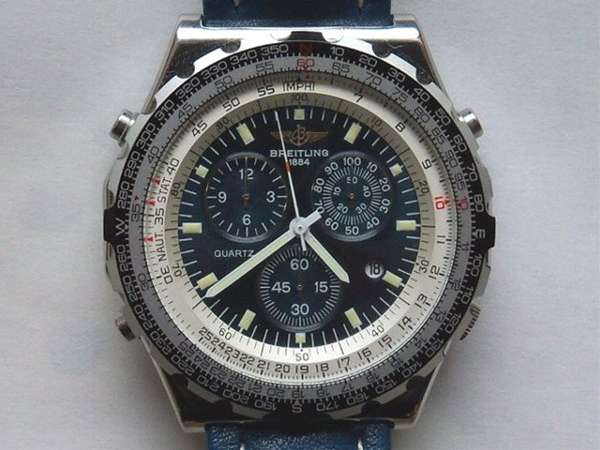 ブライトリング ジュピターパイロット ブルー文字盤 革ベルト 保証書