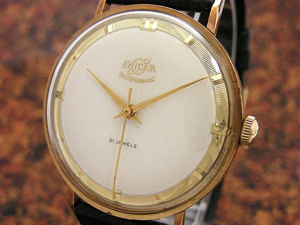 エニカ ENICAR ウルトラソニック ホワイト×ゴールドの変わり文字盤 21