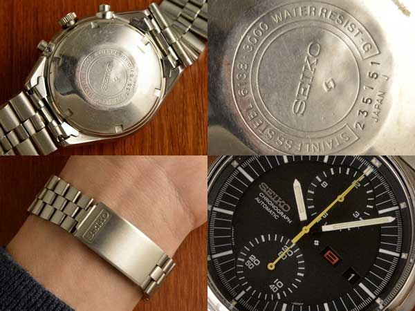 セイコー クロノグラフ 6138-3000 国内モデル 美文字盤 SSブレス付き