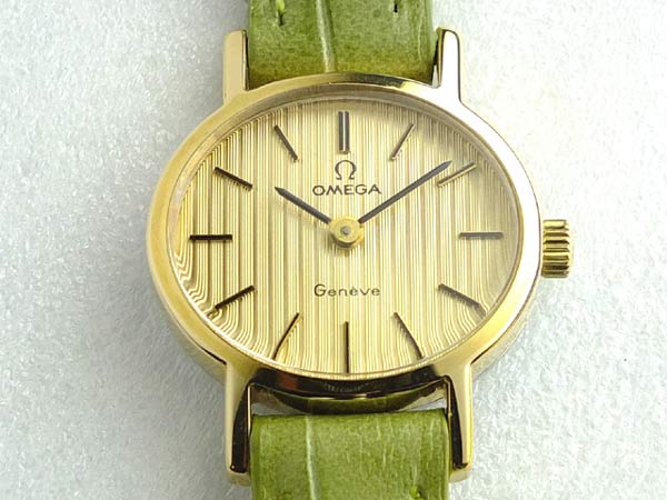 オメガ ジュネーブ レディース ストライプ文字盤 Ω尾錠付 手巻き Ref