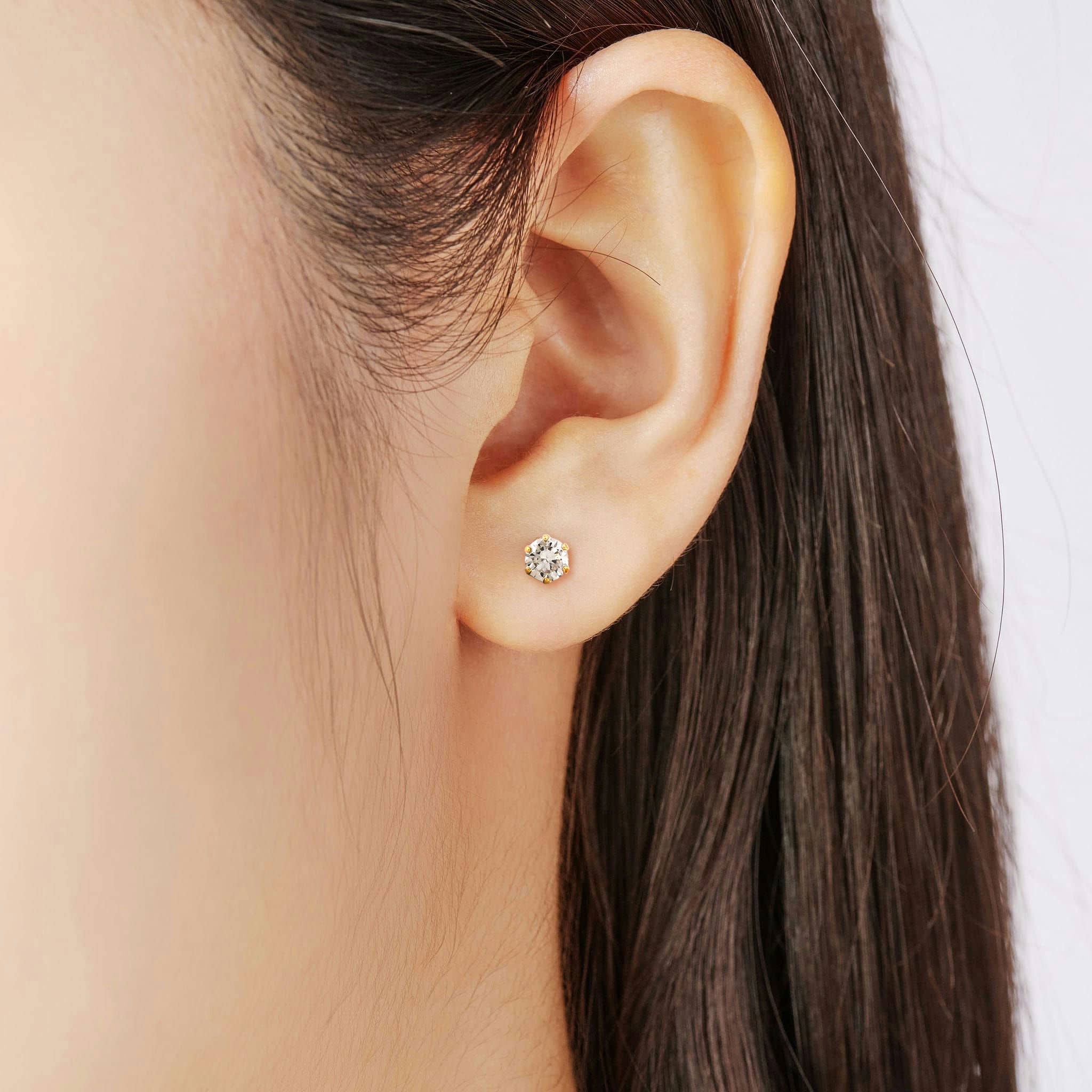一粒 ダイヤモンド ピアス 計0.60ct K18YG イエローゴールド 6本爪