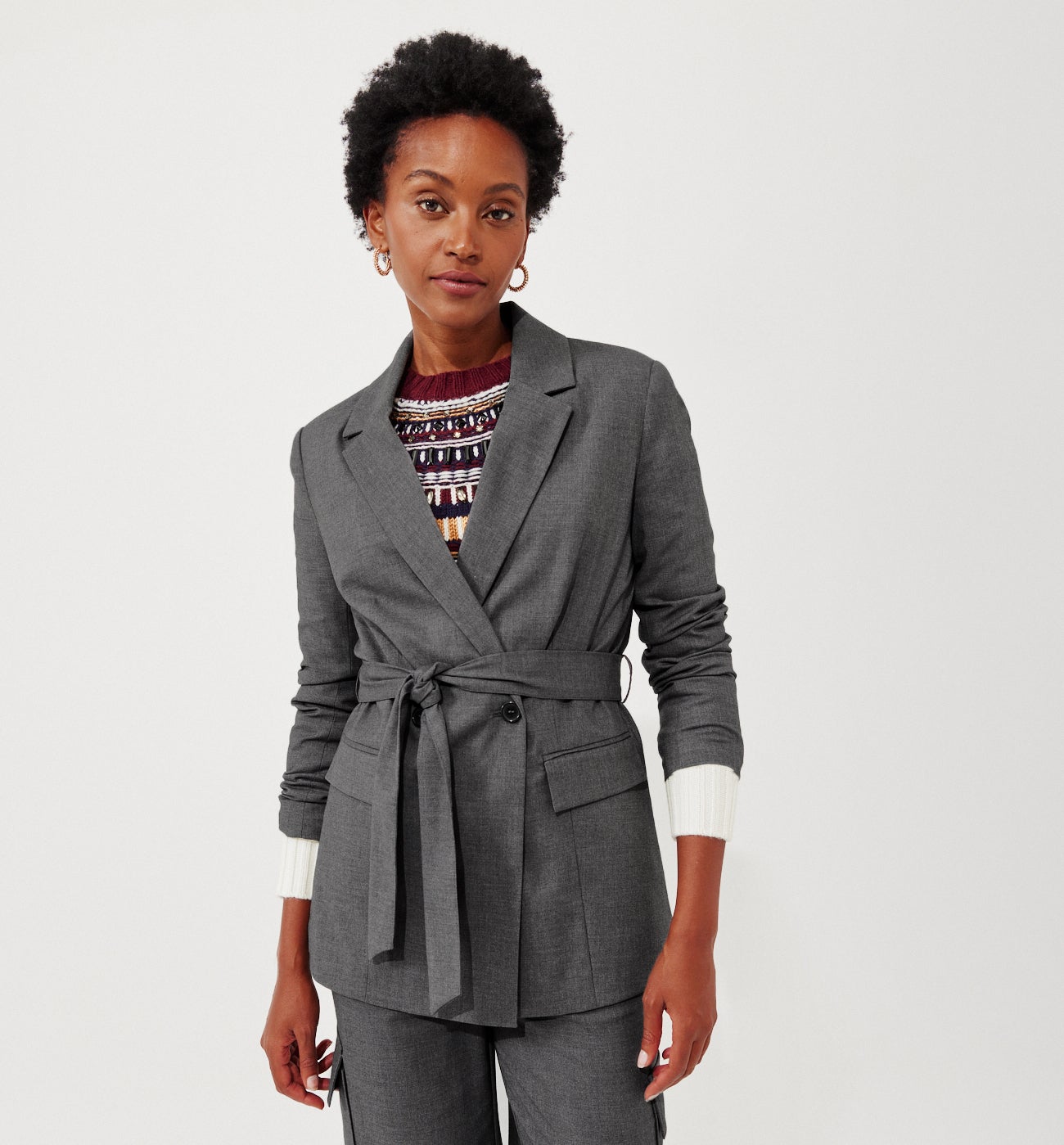 Belted tailored jacket - ACIER MOYEN