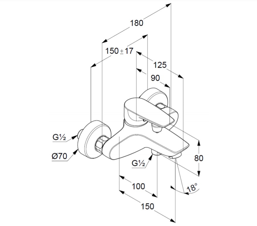 Змішувач для ванни DN 15 Pure&Solid (346810575) Kludi купити