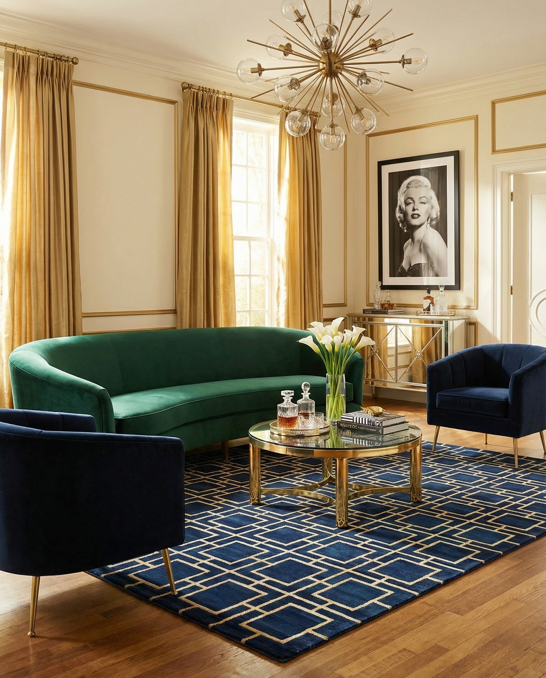 Navy Blue Gold 10' x 14' Marilyn Monroe™ Glam Deco Rug | Rugs.com