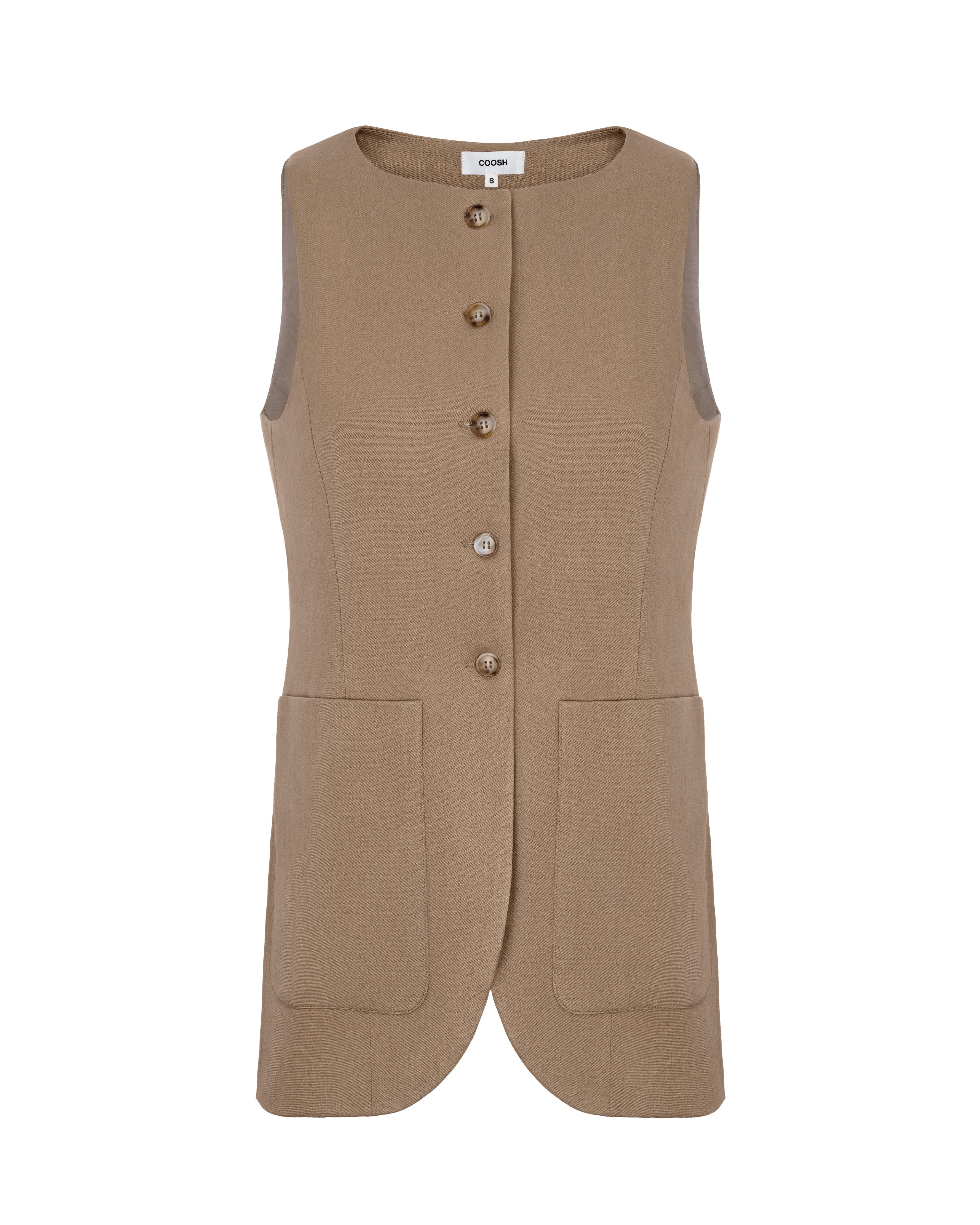 High Neck Vest with Button Closures - Beige | COOSH