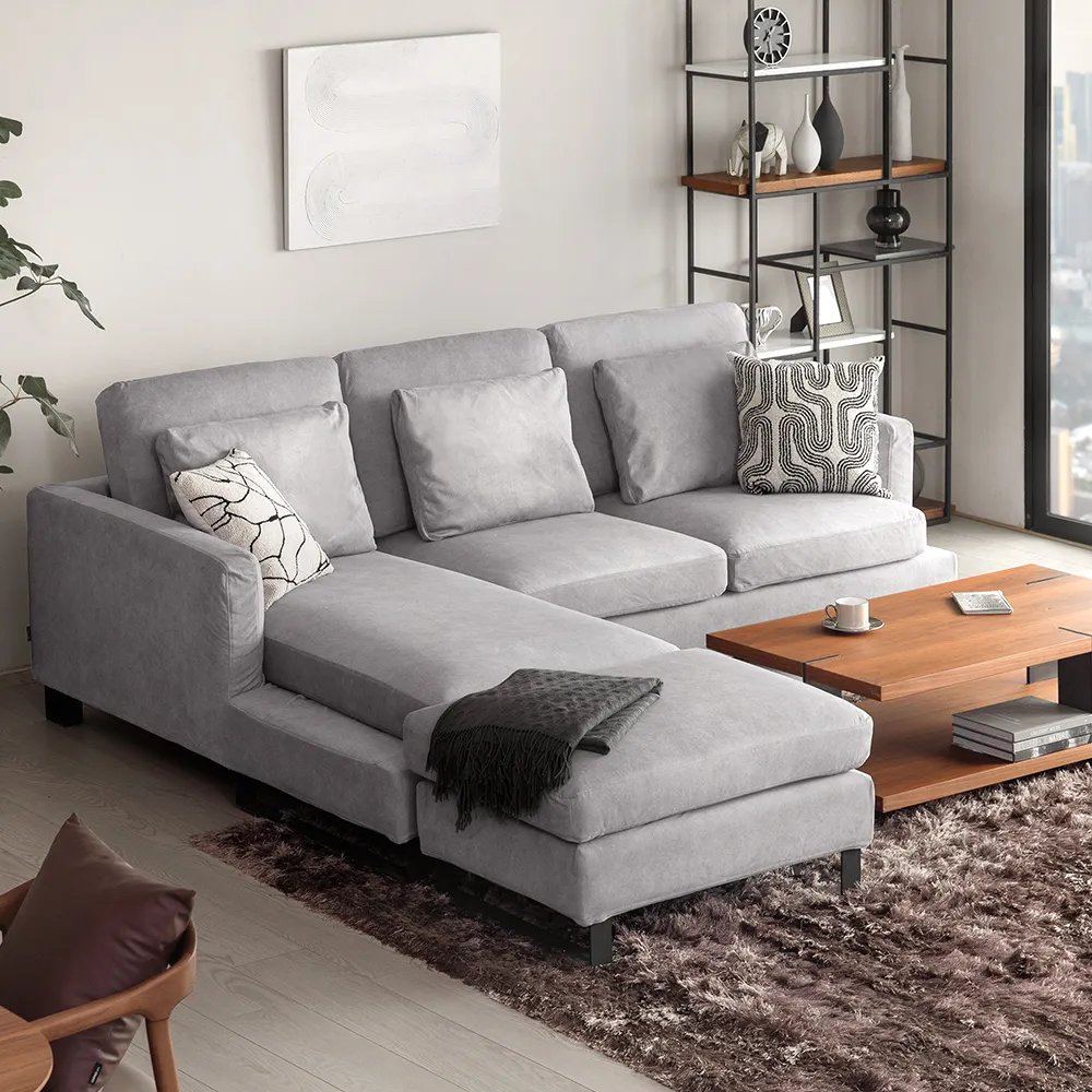 12⁄4までArmonia グレー カウチソファ 背もたれクッション付き 【12/4