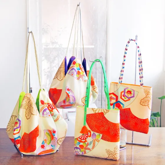 帯バッグリメイク772番アシンメトリーBIGリバーシブル(肩あて飾り付き