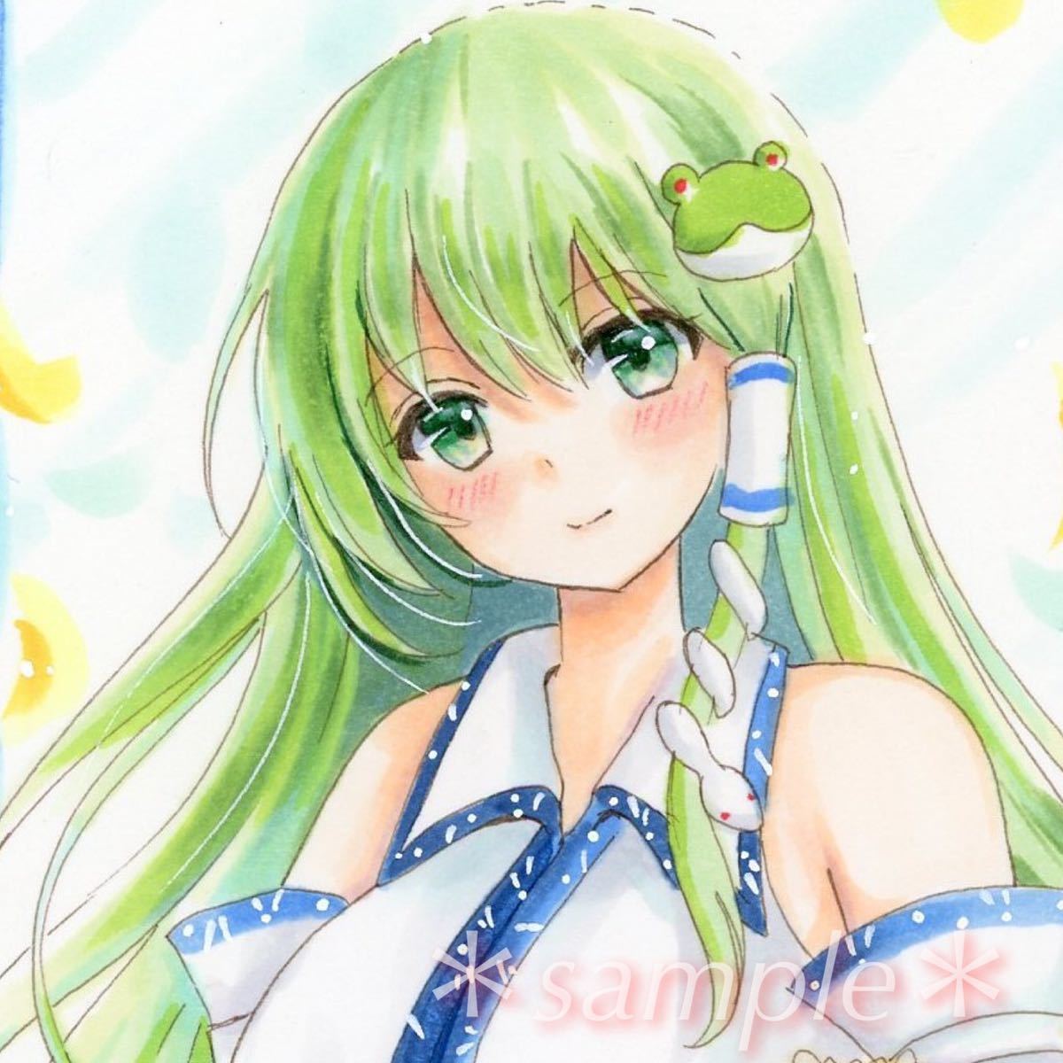 手描きイラスト◇東風谷早苗◇東方Project◇ポストカードサイズ(手描き