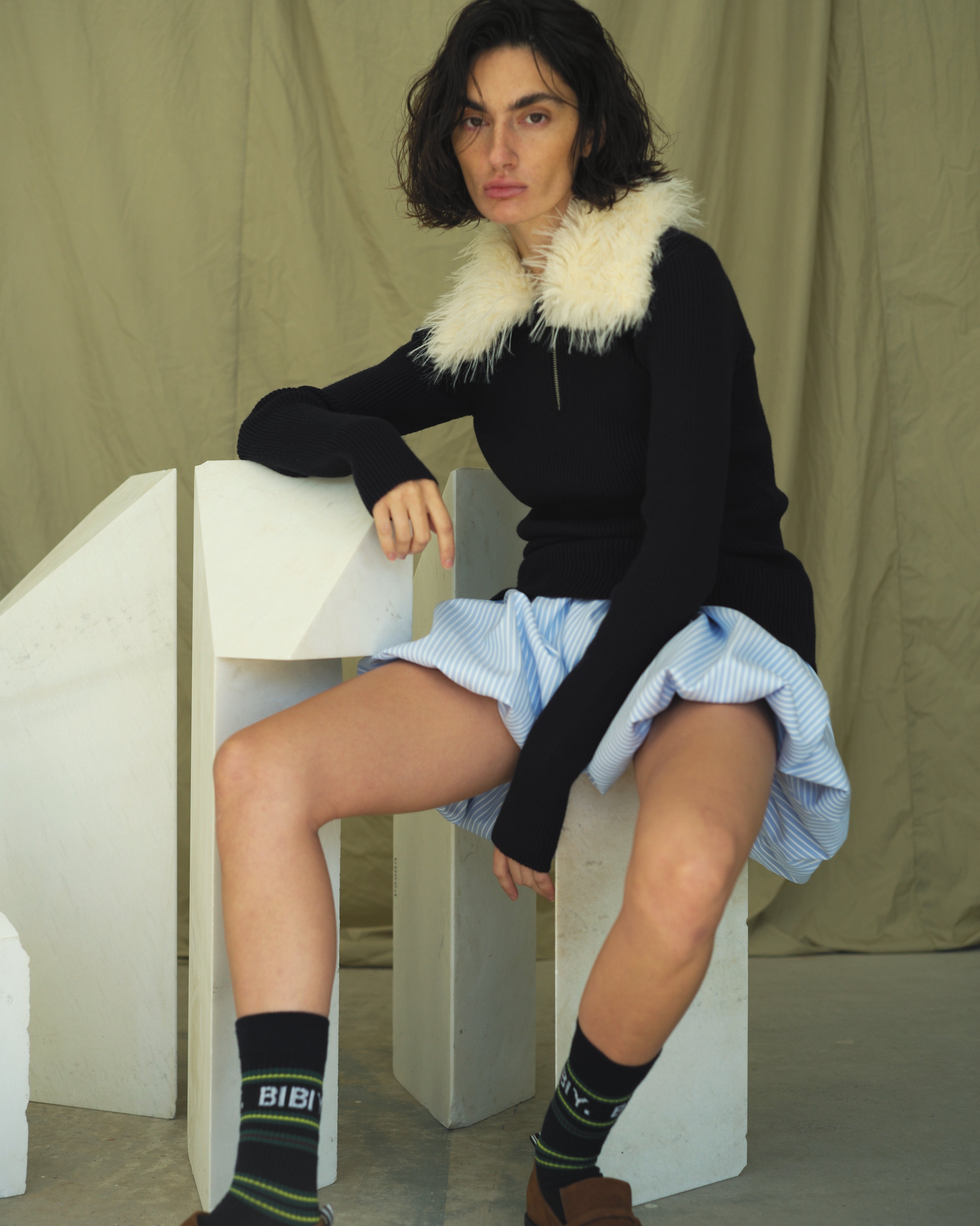 BIBIY. MADE | FRAN FUR KNIT NAVY｜Bibiy.