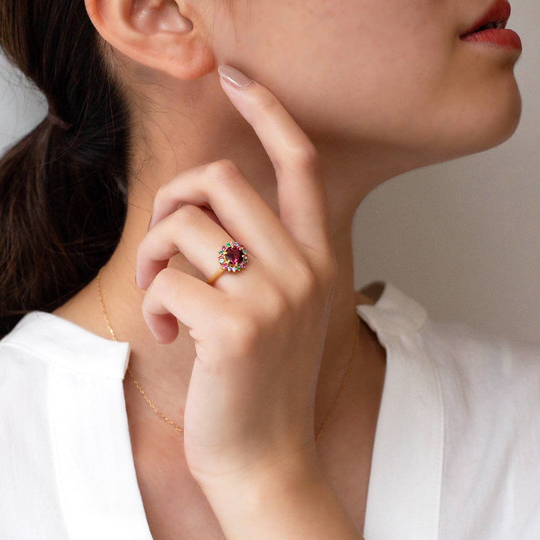 ビズー公式】ディープマラヤガーネット K18(18金) PT リング