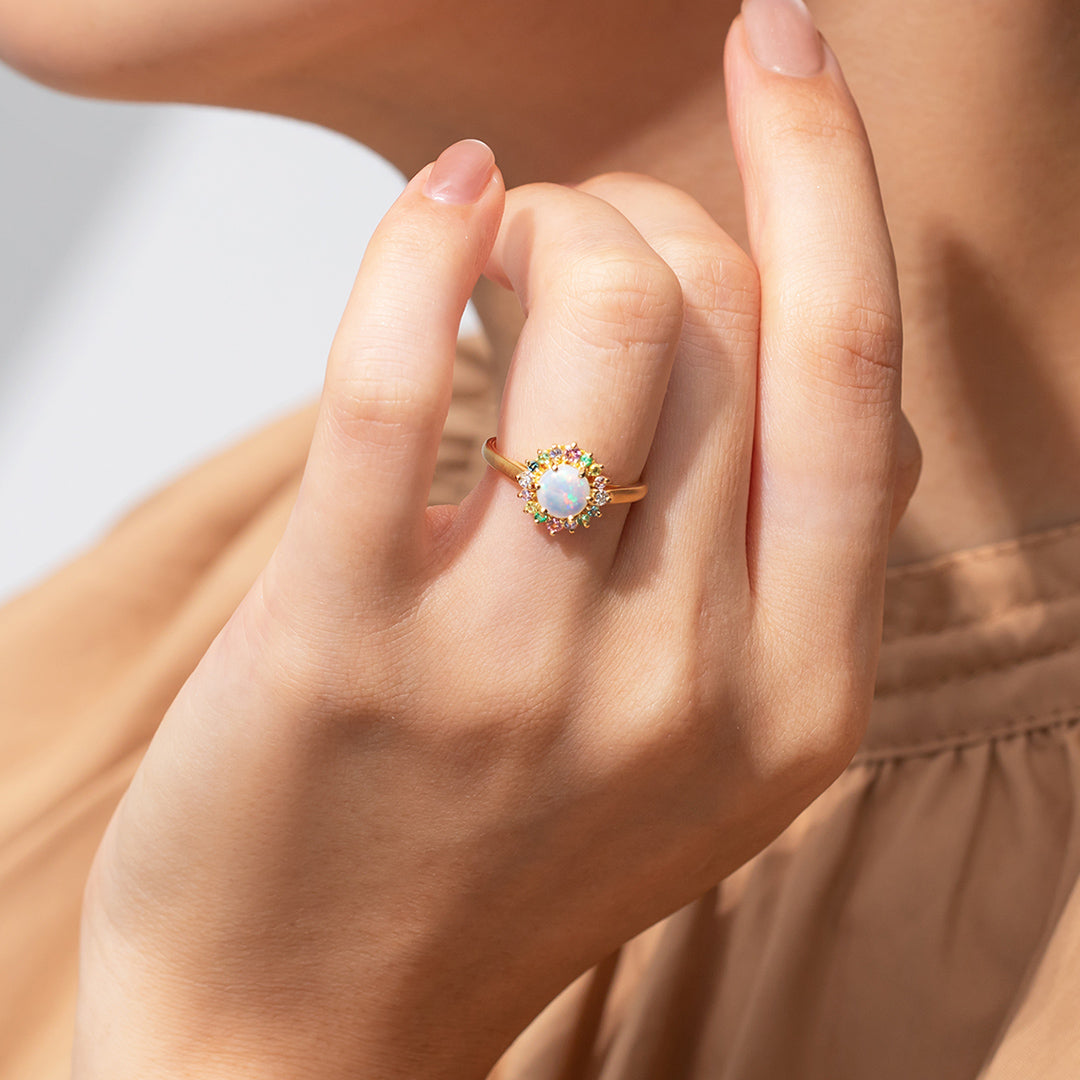 オパール(オーストラリア産)×マルチカラージュエル K10/K18/PTリング