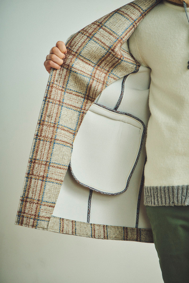 レトロチェックボンディングチェスターコート / Col：VAR2 グレー系