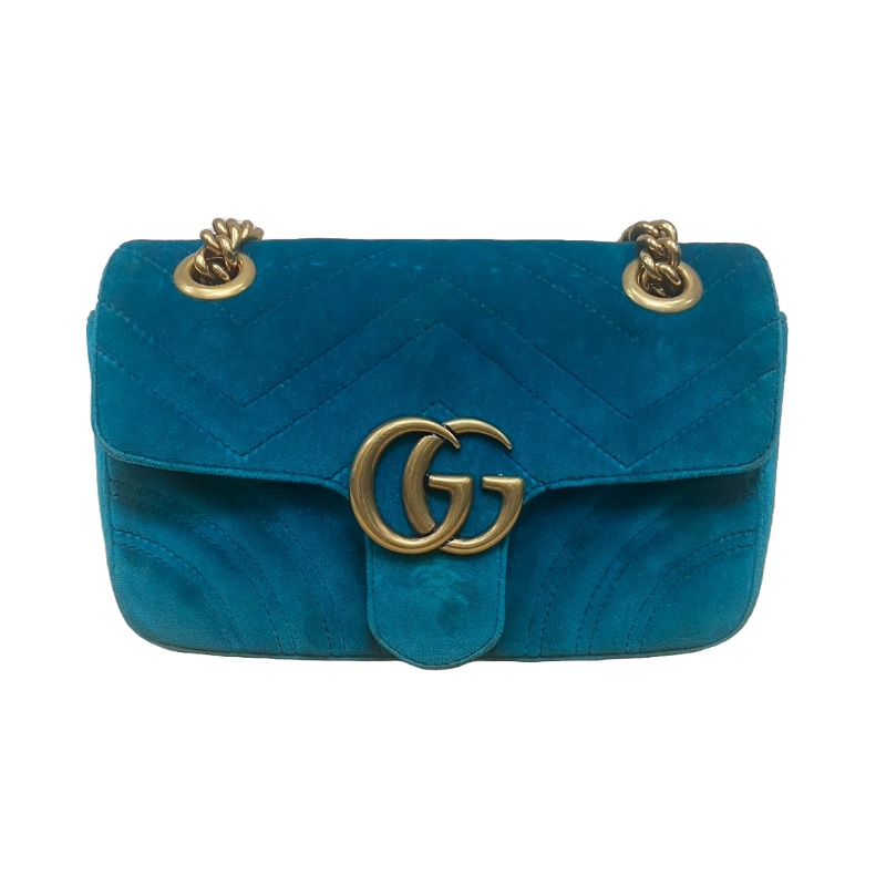グッチ GGマーモント ベルベット チェーンショルダーバッグ ブルー