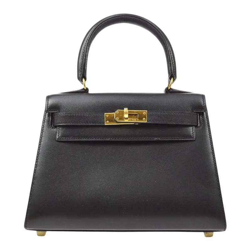 エルメス ミニケリー ハンドバッグ ボックスカーフ ブラック ゴールド
