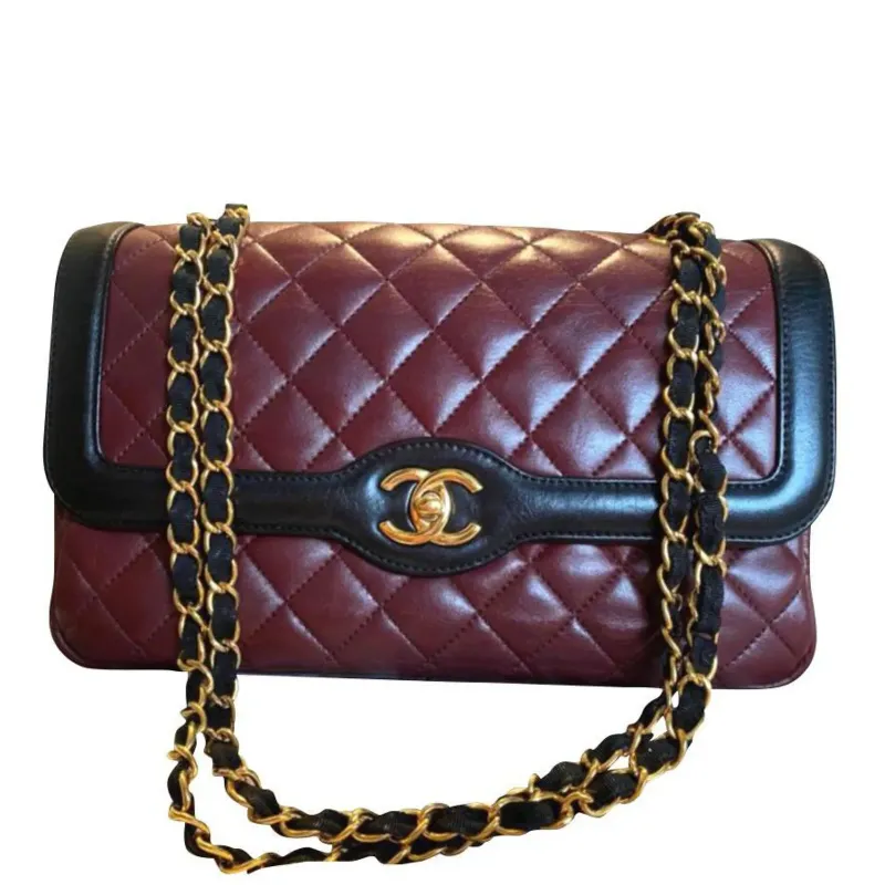 チェーンショルダー マトラッセ ラムスキン ボルドー×ブラック