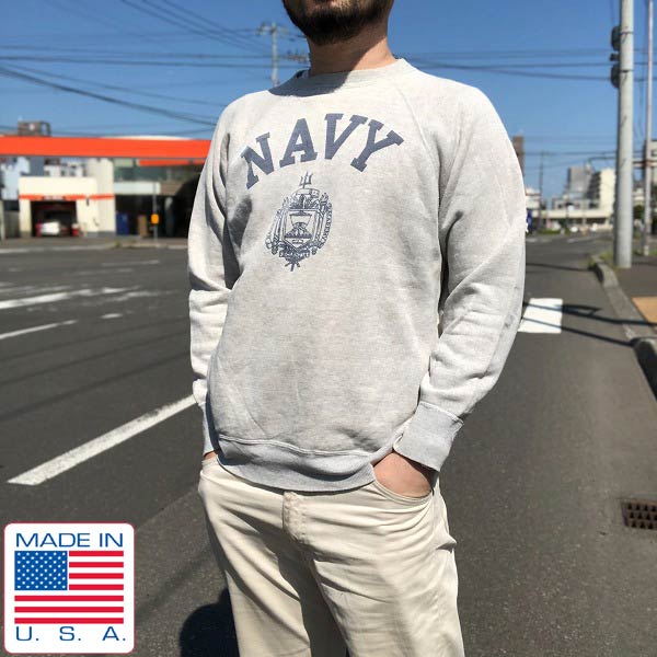 60's-70's/USA製/US NAVY/染み込みプリント/スウェット/グレー系