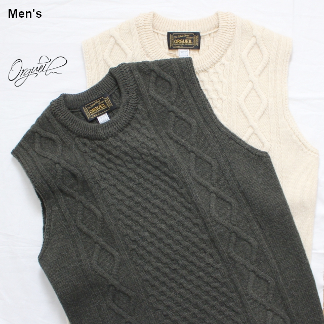 Orgueil ケーブルニットベスト Cable Knit Vest OR-4122 2カラー - C