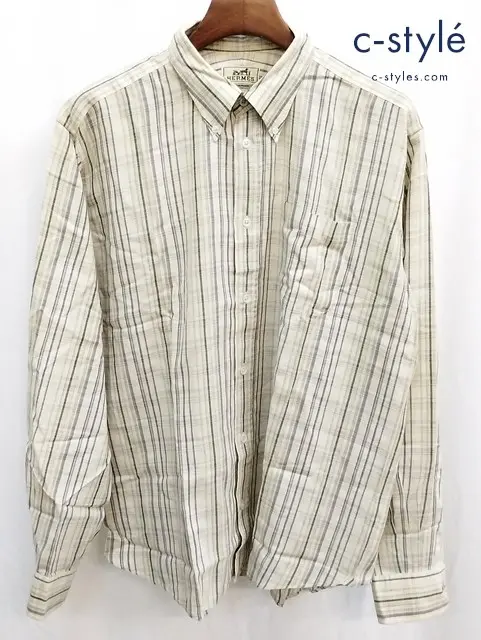 HERMES エルメス 長袖シャツ 43/17 マルチカラー チェック柄 フランス