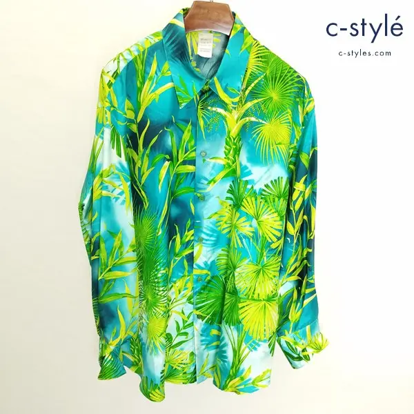 GIANNI VERSACE ジャンニヴェルサーチ 長袖シルクシャツ 52 グリーン系