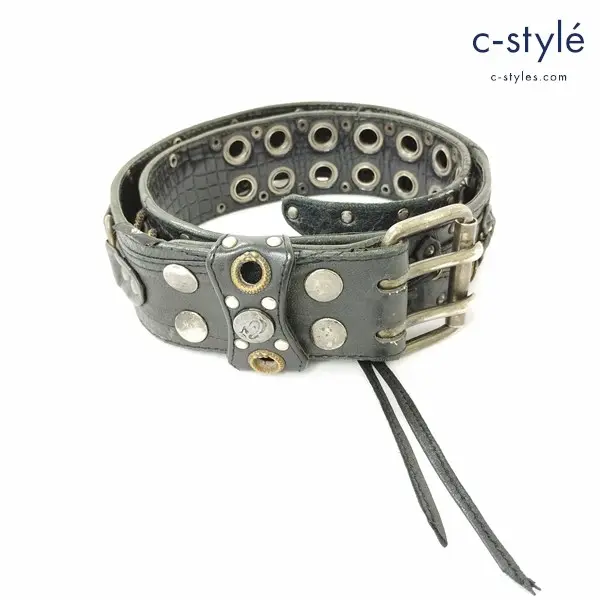 KMRii ケムリ レザーベルト ブラック スタッズ 装飾 革 ロックの買取