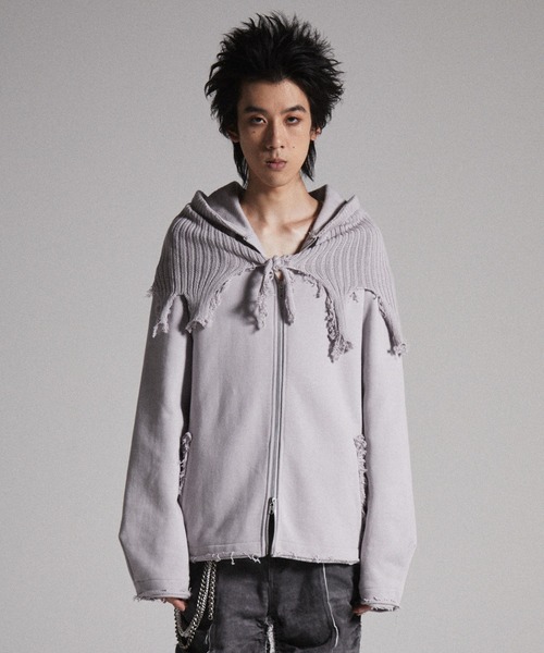 GRANCY】Knit Layered Design Zip Hoodie / ニットレイヤードデザイン