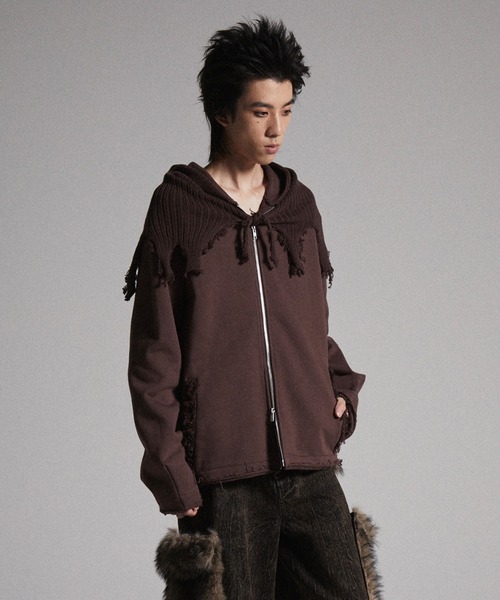 GRANCY】Knit Layered Design Zip Hoodie / ニットレイヤードデザイン
