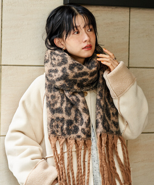 セール】アニマル柄 ボリュームマフラー/レオパードマフラー（マフラー