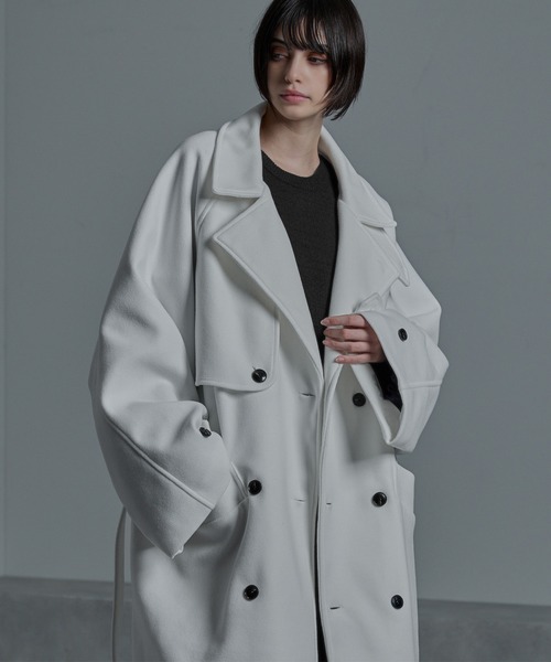 cussil/クシル】ウールライク ヘビーメルトン ルーズスリーブトレンチ