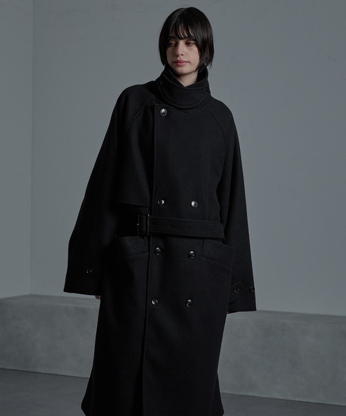 cussil/クシル】ウールライク ヘビーメルトン ルーズスリーブトレンチ