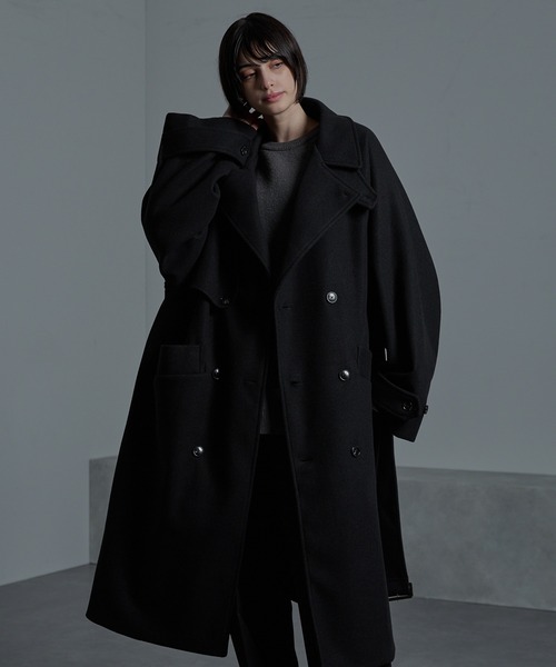 cussil/クシル】ウールライク ヘビーメルトン ルーズスリーブトレンチ